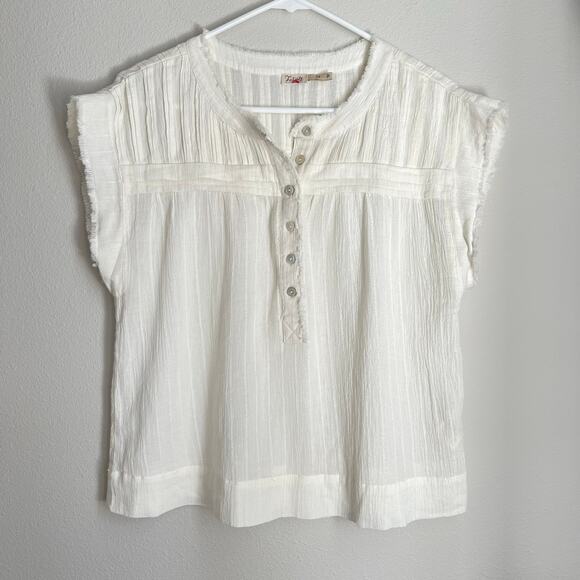 Faherty Ellsworth Pintuck Fringe Edge Top Cream White (XS) - Picture 2 of 9